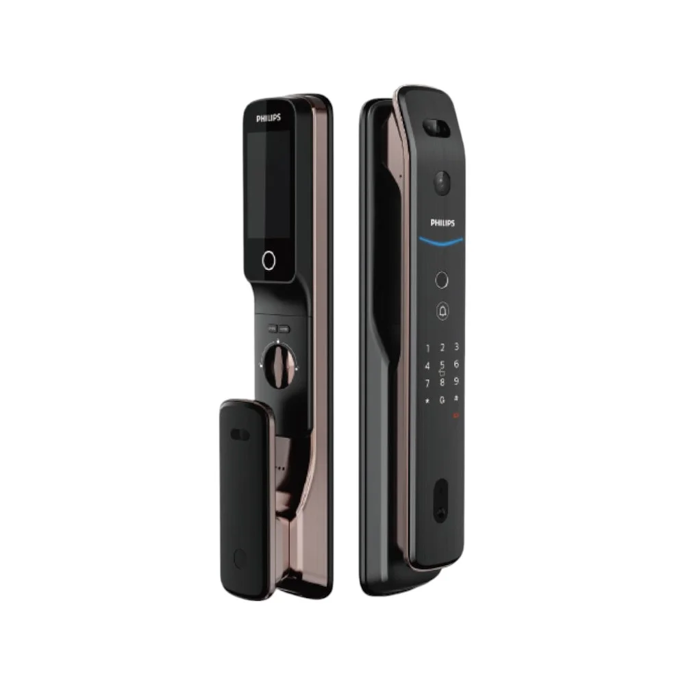 Philips DDL709 FVP 7HWS smart lock front and back view featuring facial recognition sensor