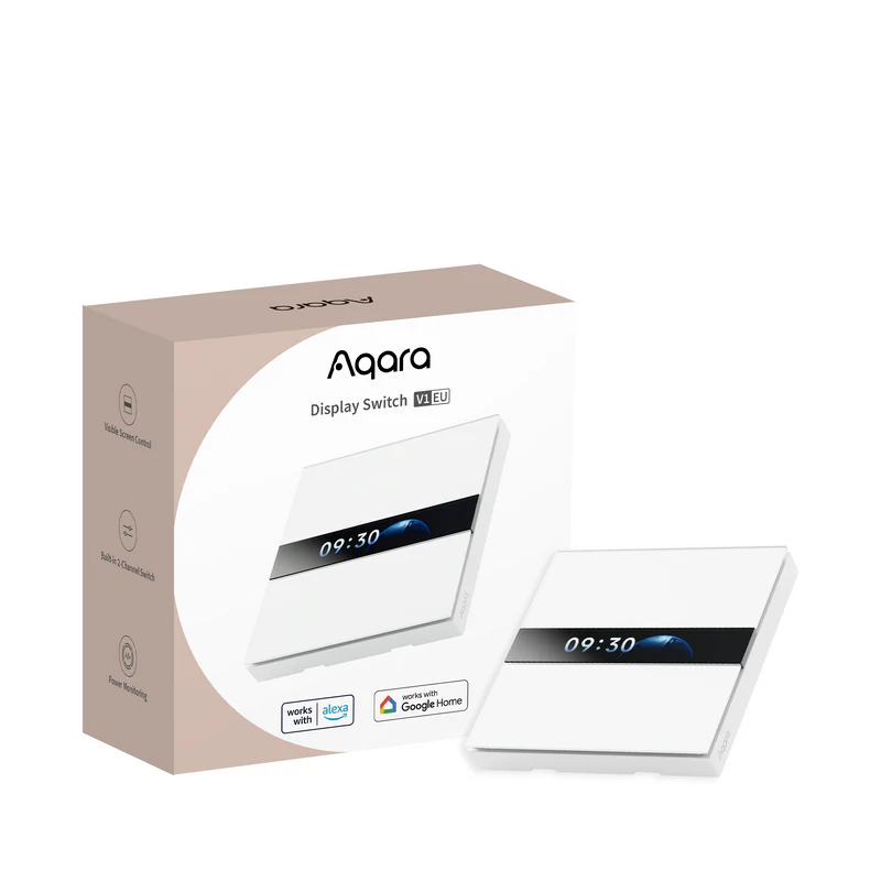 Aqara V1 Display Switch with product box and LCD smart switch